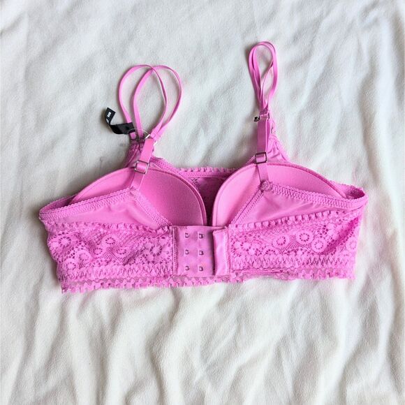 Aerie Real Power Wireless Plunge Bandeau Push Up Lace Bra 32B NEW Wire Free - Picture 2 of 14